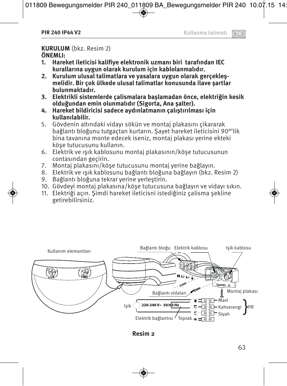 Brennenstuhl PIR Motion Detector PIR 240 IP44 White User Manual | Page 63 / 76