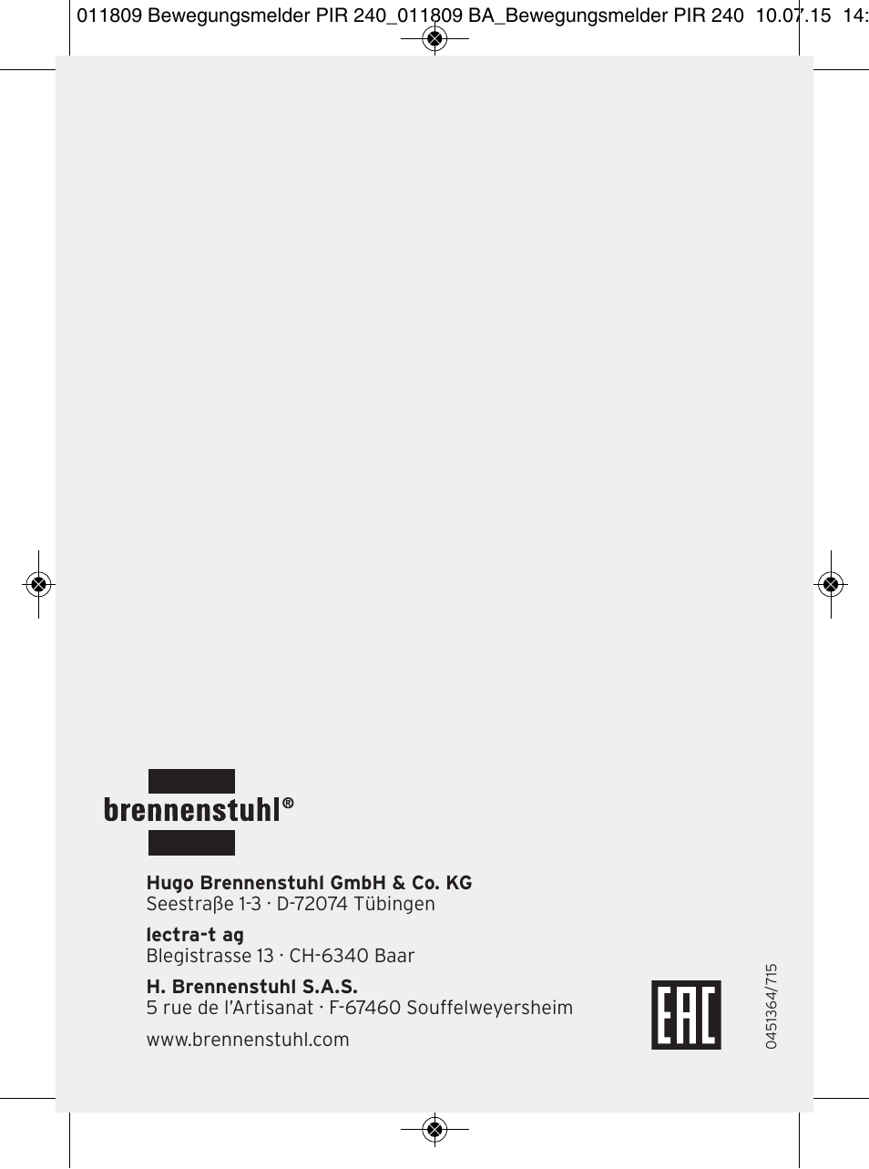 Brennenstuhl PIR Motion Detector PIR 240 IP44 White User Manual | Page 76 / 76