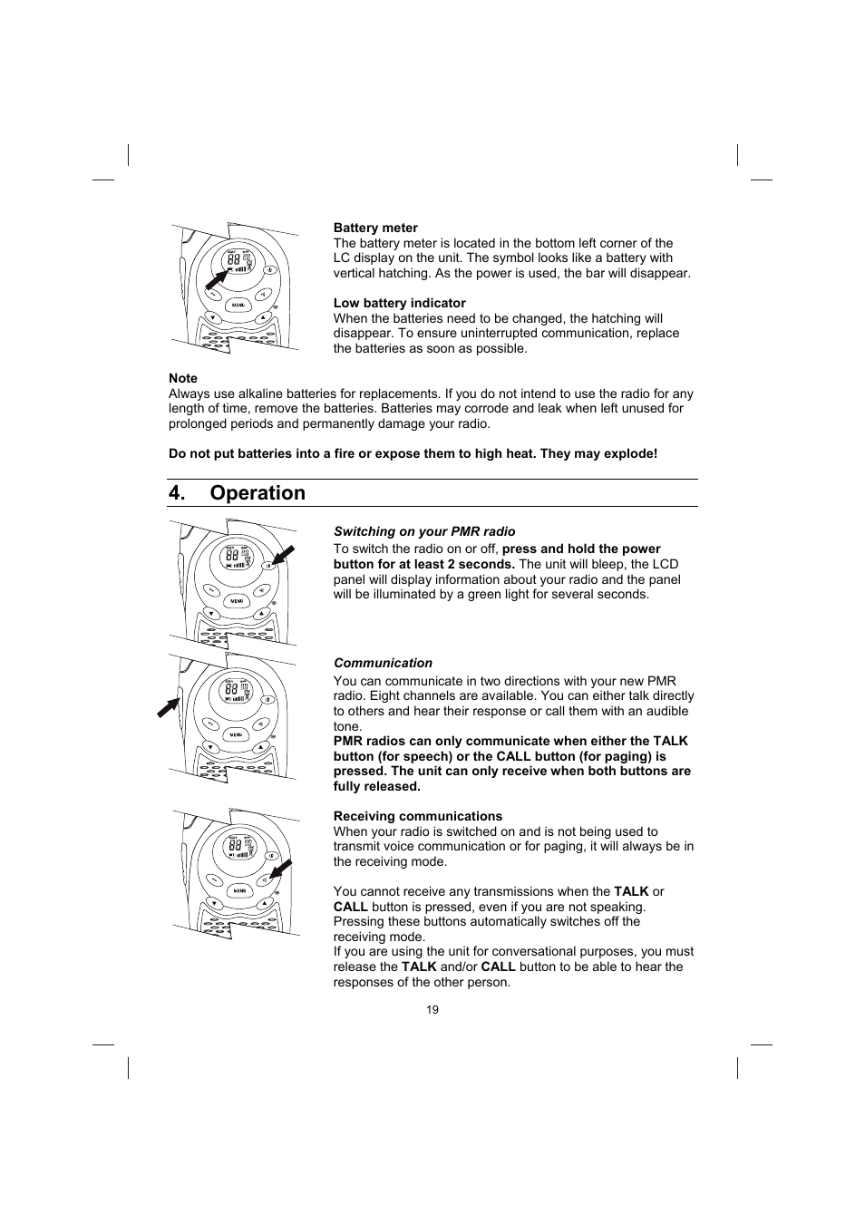 Operation | Brennenstuhl PMR Walkie Talkie TRX 3000 User Manual | Page 19 / 92