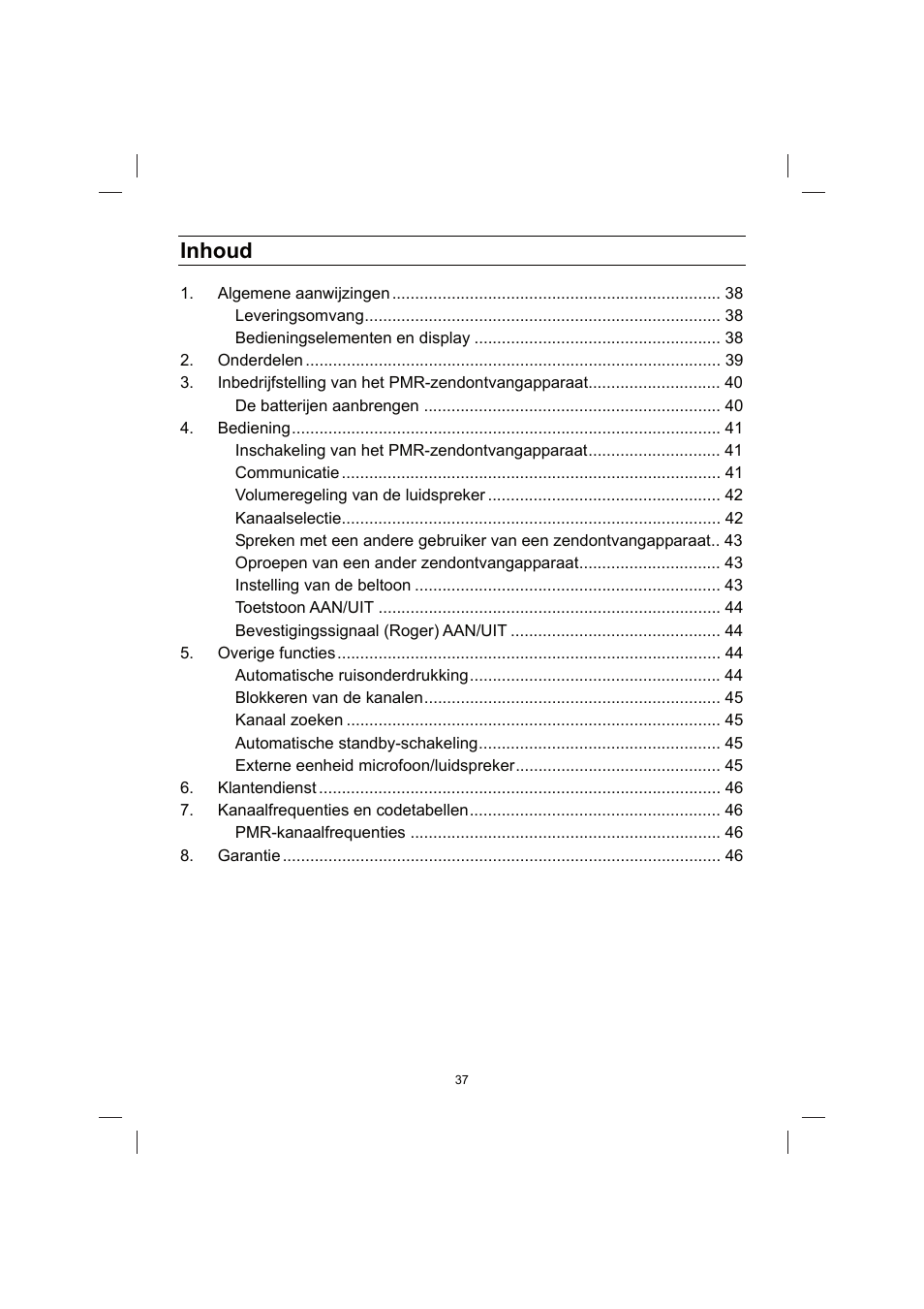 Inhoud | Brennenstuhl PMR Walkie Talkie TRX 3000 User Manual | Page 37 / 92