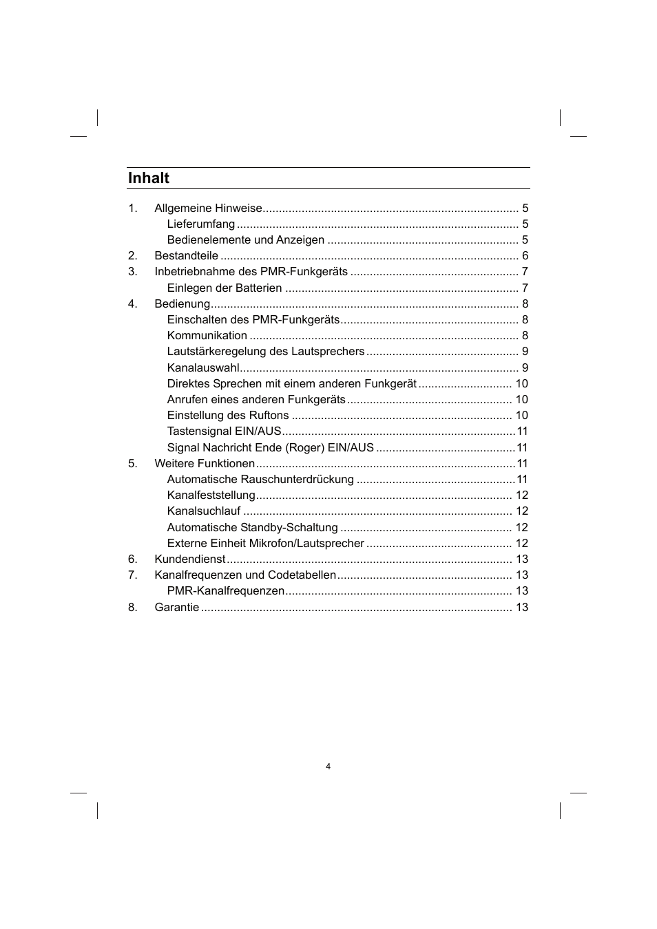 Inhalt | Brennenstuhl PMR Walkie Talkie TRX 3000 User Manual | Page 4 / 92