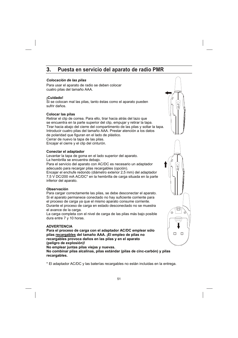 Puesta en servicio del aparato de radio pmr | Brennenstuhl PMR Walkie Talkie TRX 3000 User Manual | Page 51 / 92