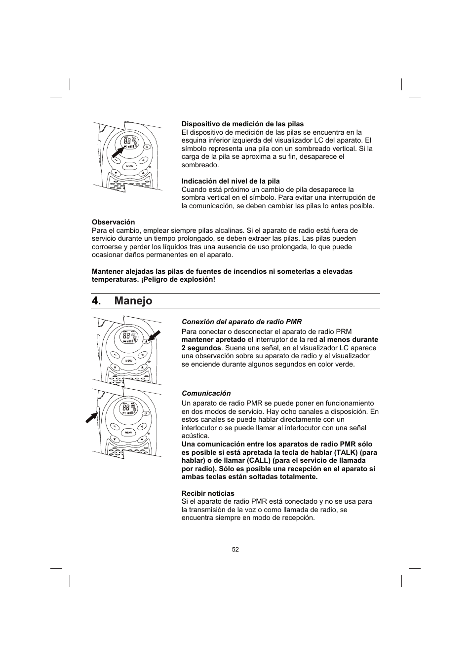 Manejo | Brennenstuhl PMR Walkie Talkie TRX 3000 User Manual | Page 52 / 92