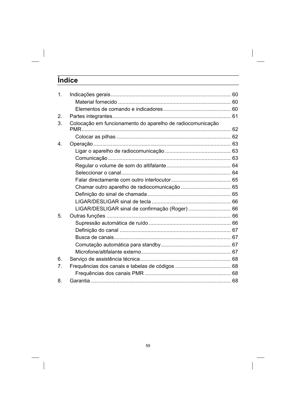 Índice | Brennenstuhl PMR Walkie Talkie TRX 3000 User Manual | Page 59 / 92