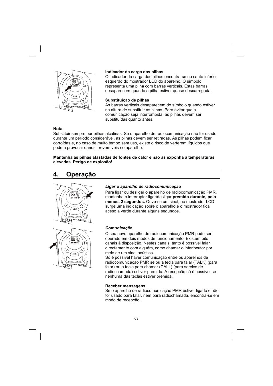 Operação | Brennenstuhl PMR Walkie Talkie TRX 3000 User Manual | Page 63 / 92