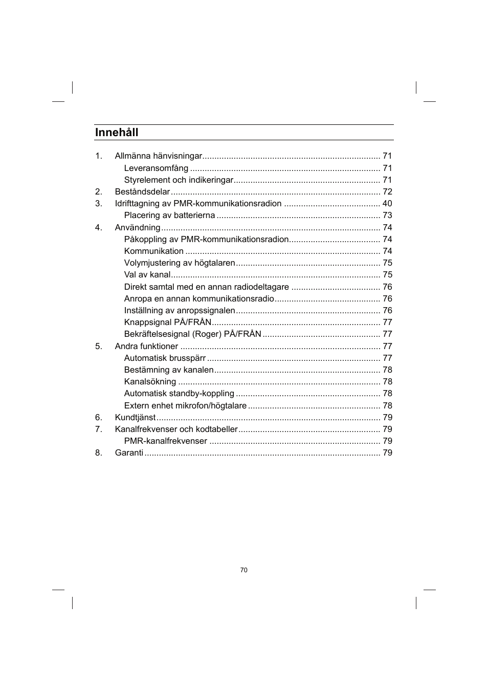 Innehåll | Brennenstuhl PMR Walkie Talkie TRX 3000 User Manual | Page 70 / 92