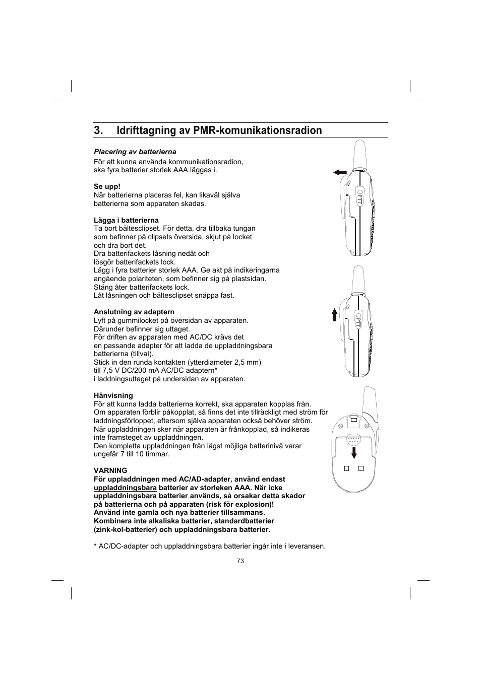 Idrifttagning av pmr-komunikationsradion | Brennenstuhl PMR Walkie Talkie TRX 3000 User Manual | Page 73 / 92