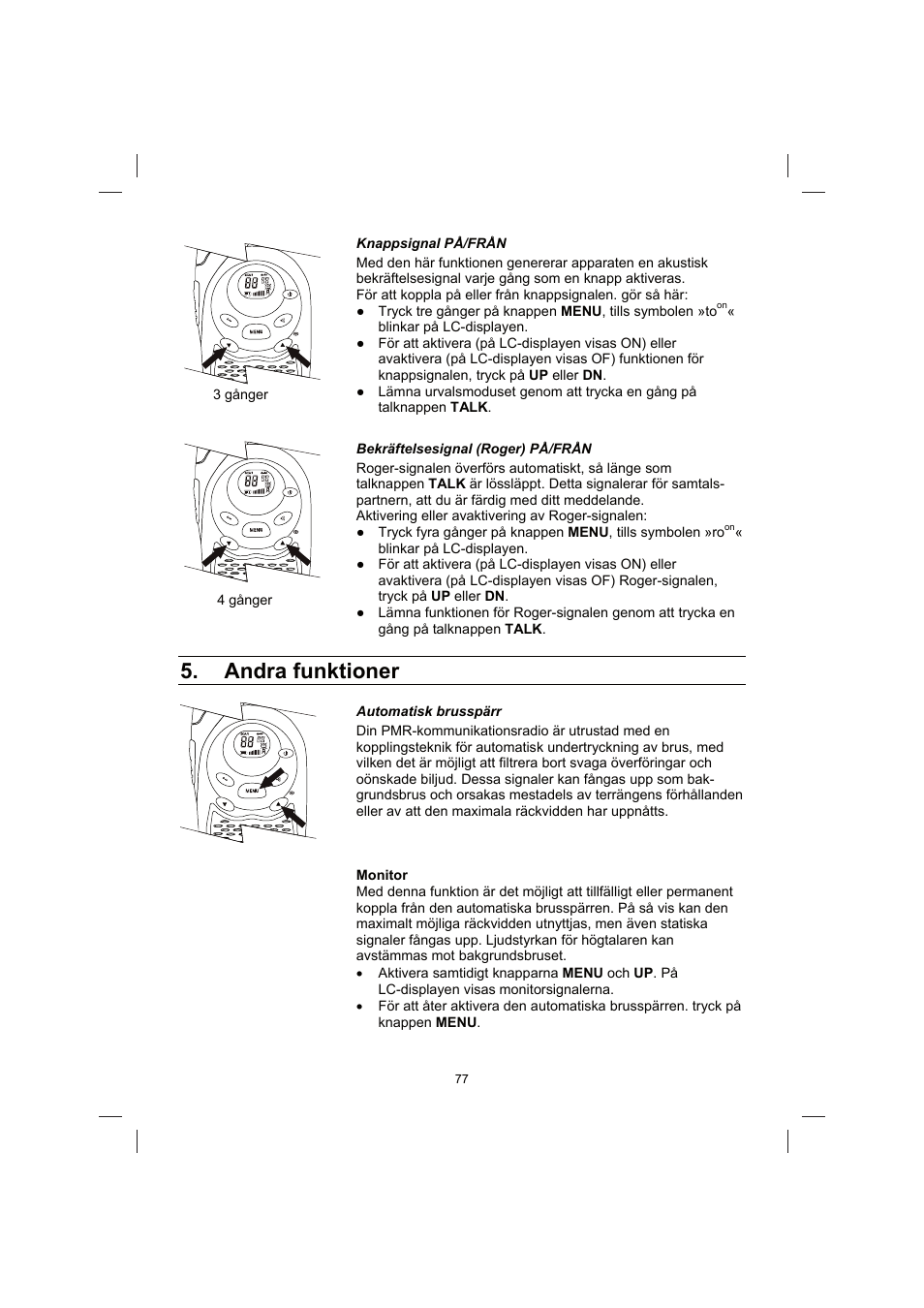 Andra funktioner | Brennenstuhl PMR Walkie Talkie TRX 3000 User Manual | Page 77 / 92