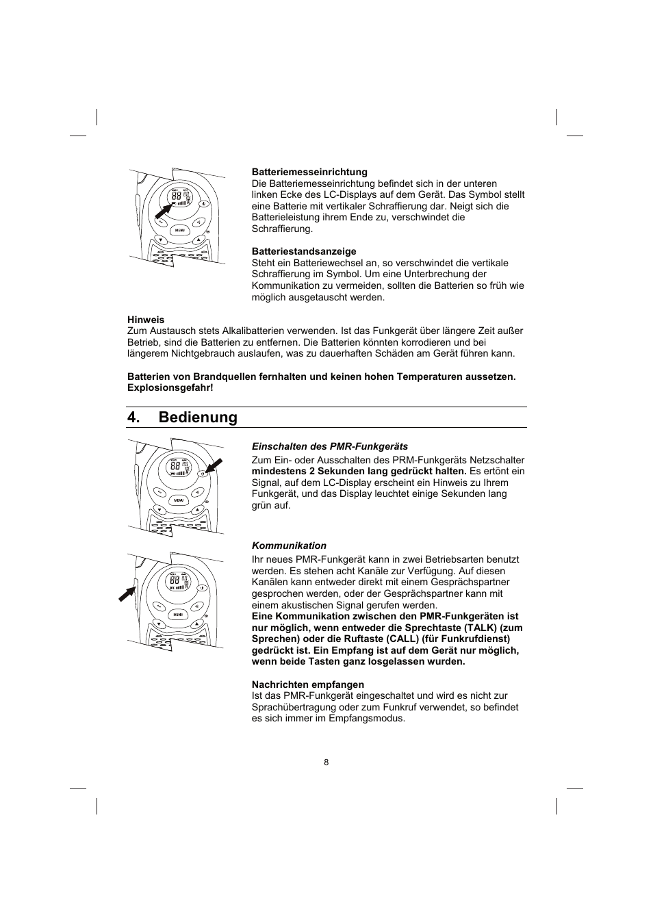 Bedienung | Brennenstuhl PMR Walkie Talkie TRX 3000 User Manual | Page 8 / 92