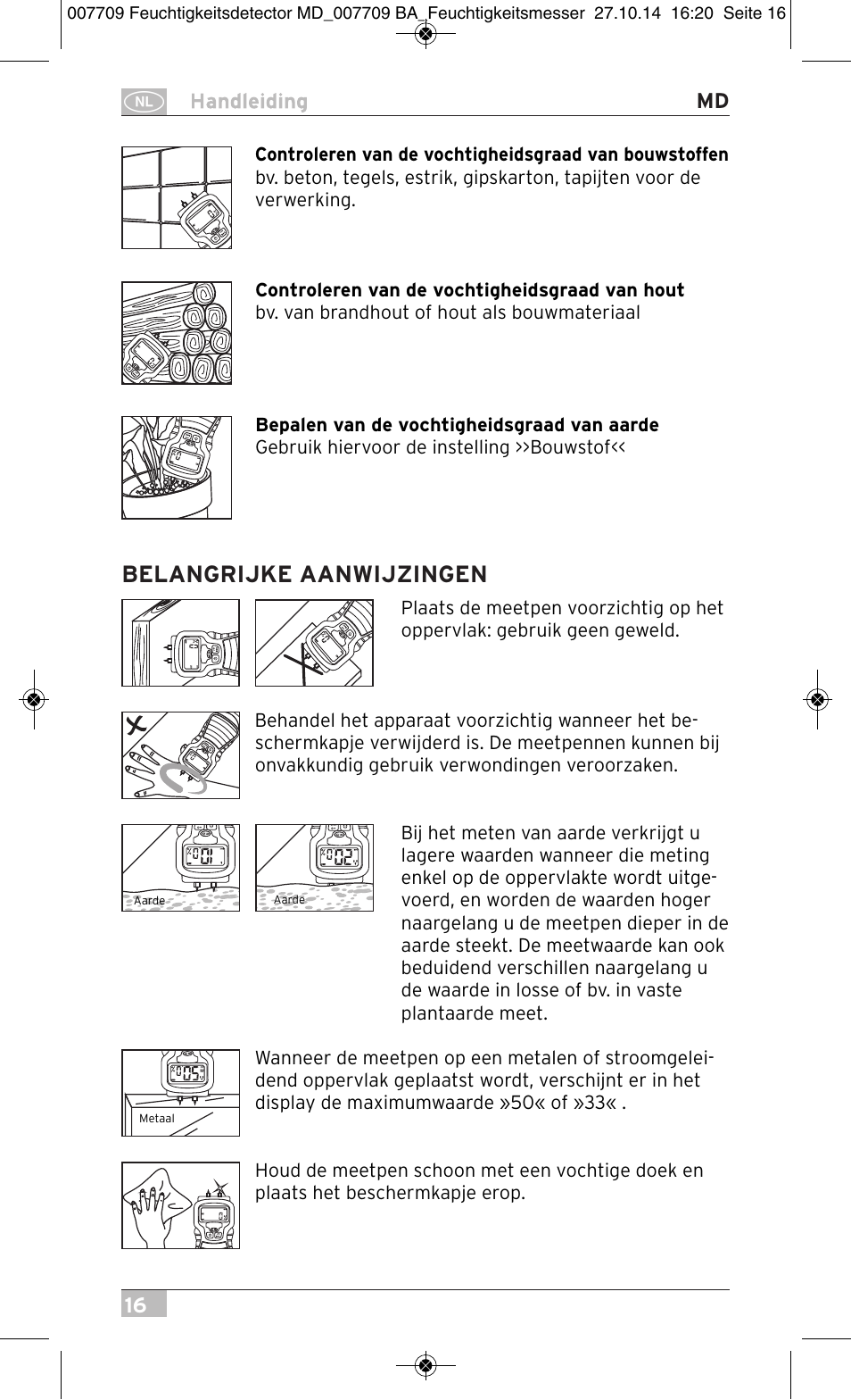 Belangrijke aanwijzingen, 16 md | Brennenstuhl Moisture Detector MD User Manual | Page 16 / 52