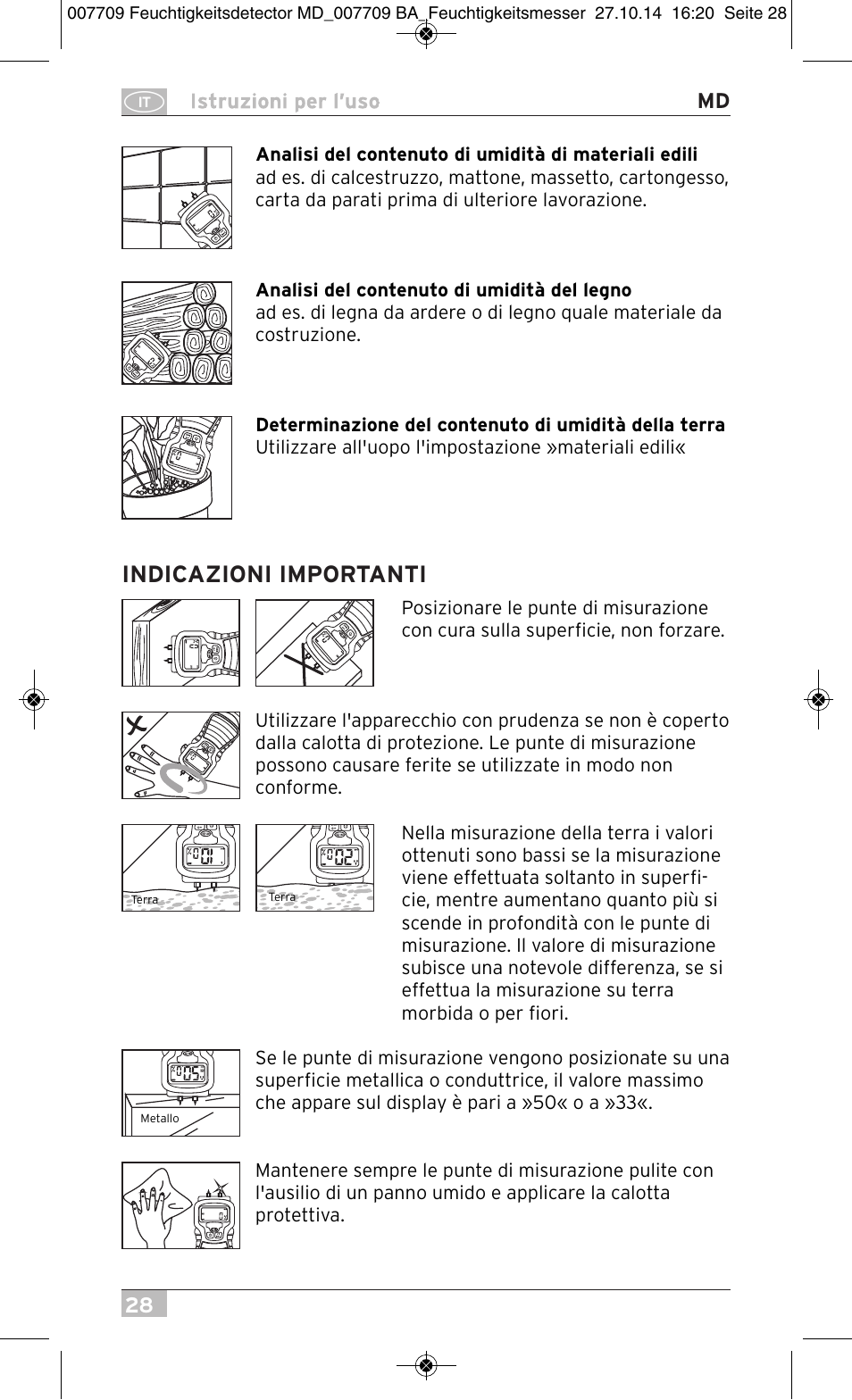 Indicazioni importanti | Brennenstuhl Moisture Detector MD User Manual | Page 28 / 52