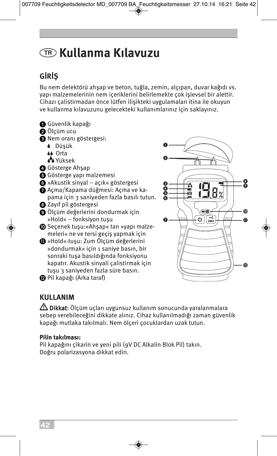 Kullanma kılavuzu, Giriş, Kullanim | Brennenstuhl Moisture Detector MD User Manual | Page 42 / 52