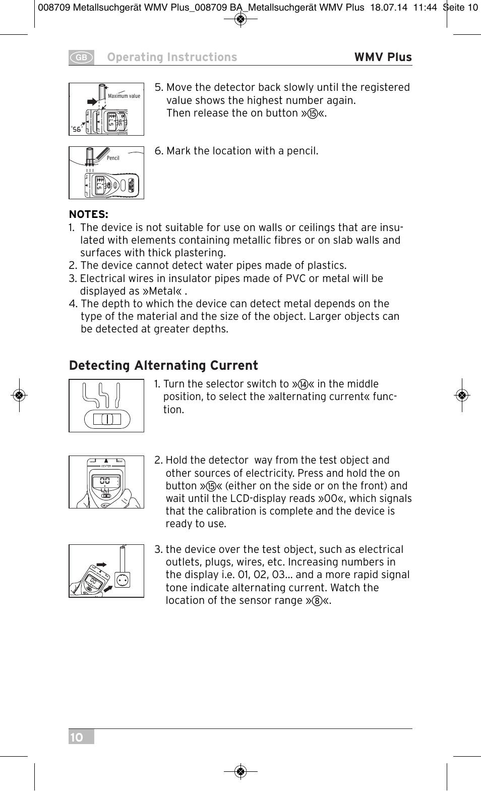 Detecting alternating current | Brennenstuhl Multifunction Detector WMV Plus User Manual | Page 10 / 64