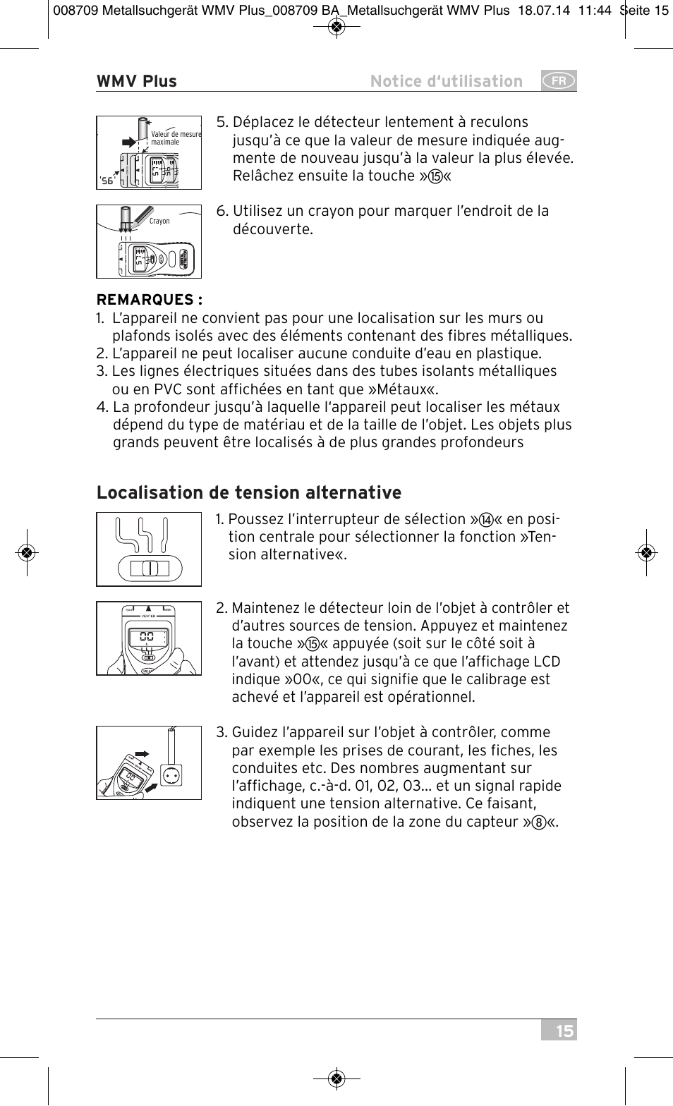 Localisation de tension alternative | Brennenstuhl Multifunction Detector WMV Plus User Manual | Page 15 / 64