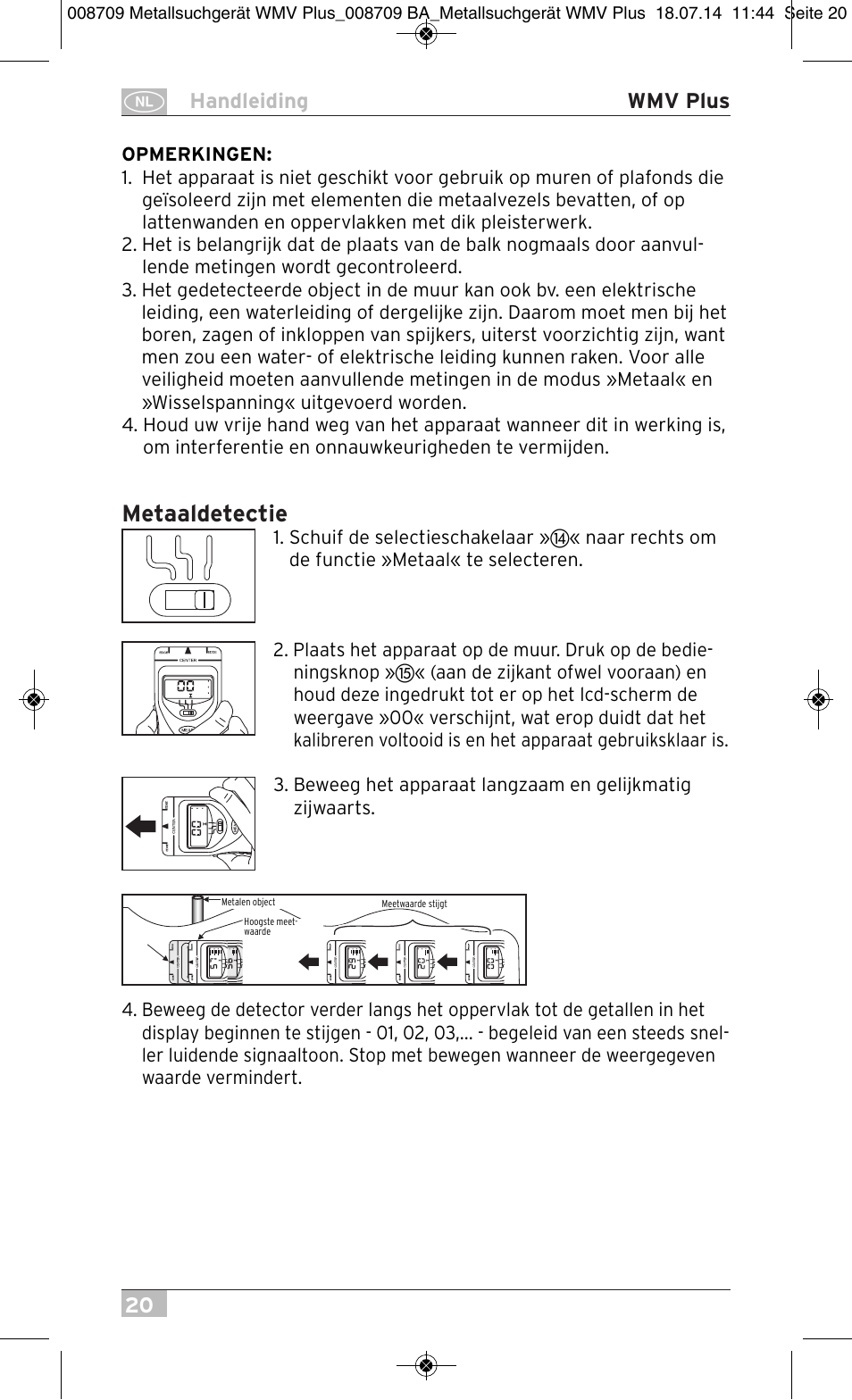 Metaaldetectie, 20 handleiding wmv plus | Brennenstuhl Multifunction Detector WMV Plus User Manual | Page 20 / 64