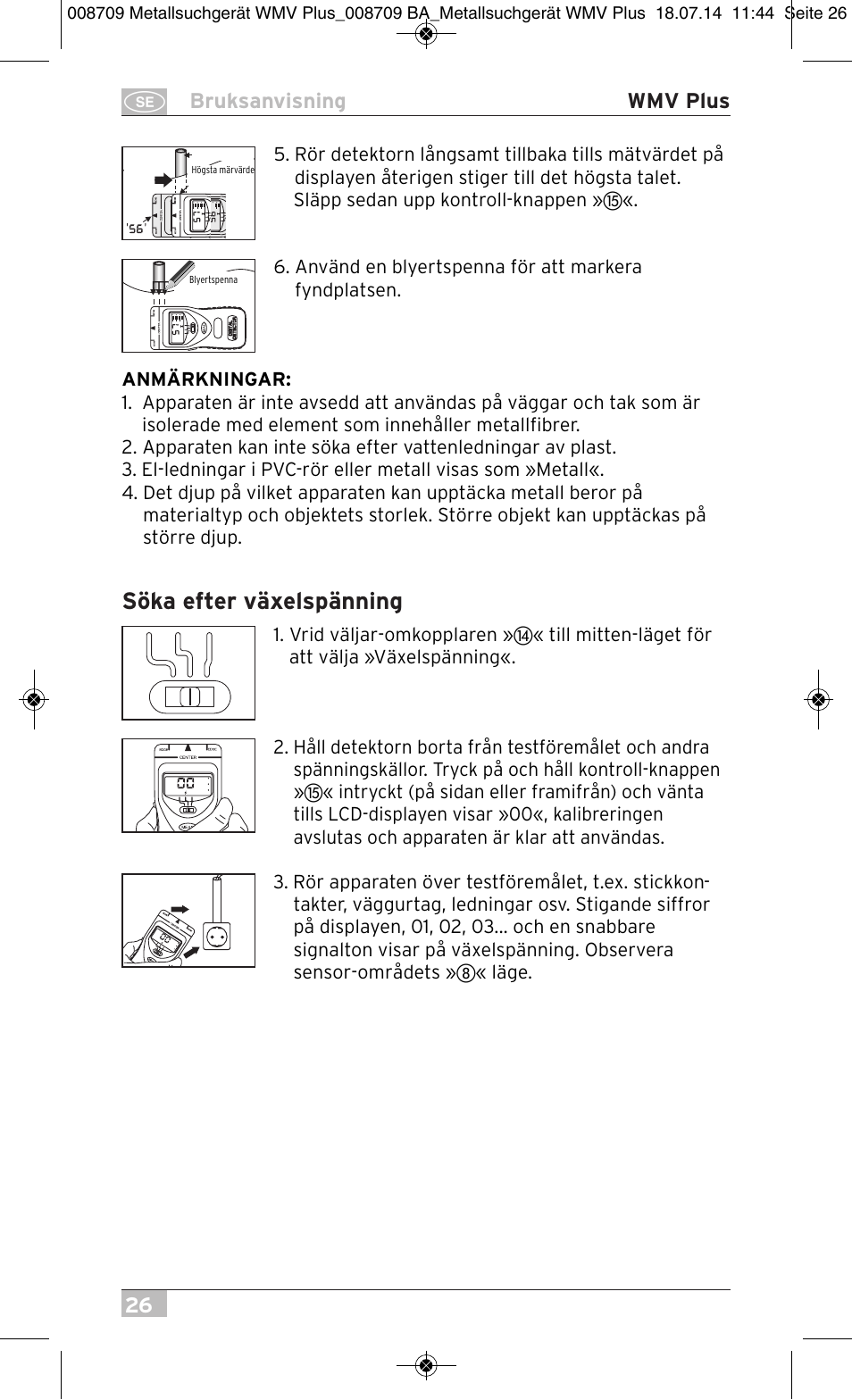 Söka efter växelspänning | Brennenstuhl Multifunction Detector WMV Plus User Manual | Page 26 / 64