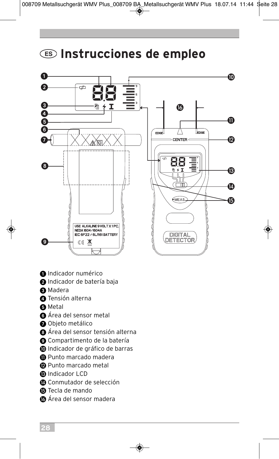 Instrucciones de empleo | Brennenstuhl Multifunction Detector WMV Plus User Manual | Page 28 / 64