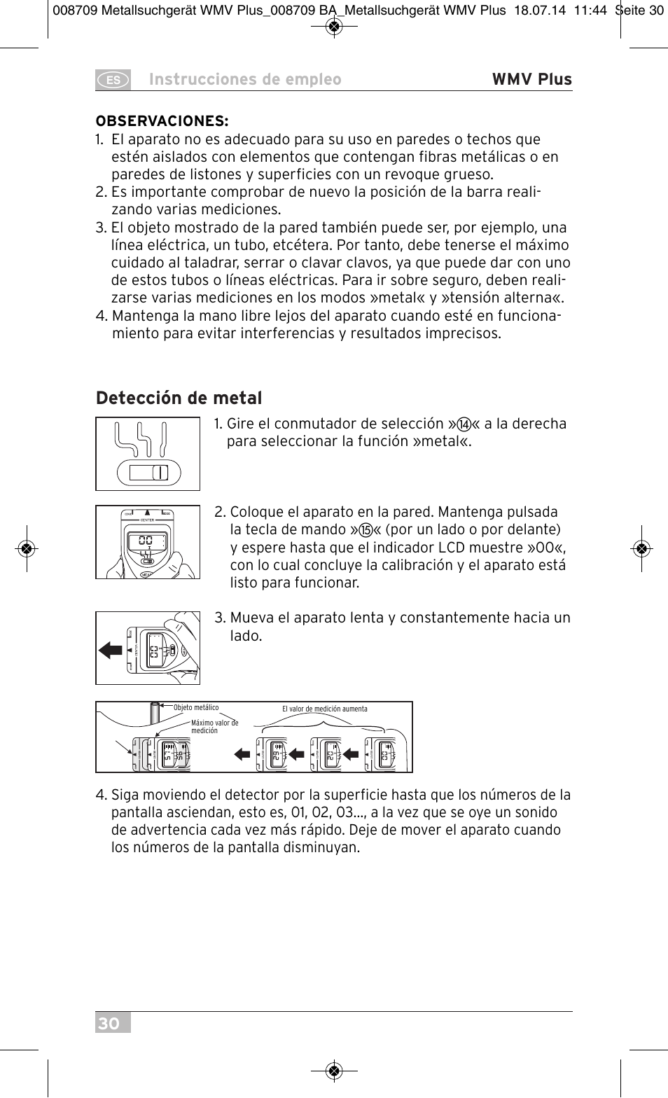 Detección de metal, 30 instrucciones de empleo wmv plus | Brennenstuhl Multifunction Detector WMV Plus User Manual | Page 30 / 64