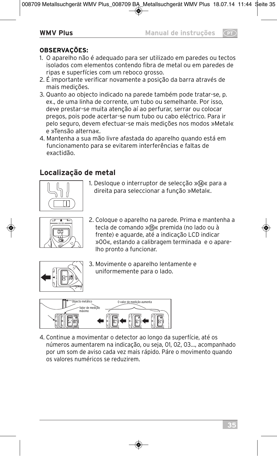 Localização de metal, 35 wmv plus manual de instruções | Brennenstuhl Multifunction Detector WMV Plus User Manual | Page 35 / 64