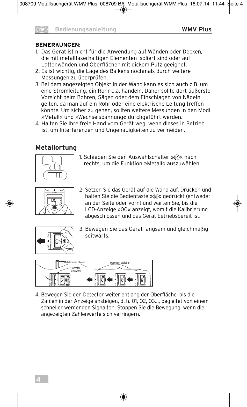 Metallortung, 4bedienungsanleitung wmv plus | Brennenstuhl Multifunction Detector WMV Plus User Manual | Page 4 / 64