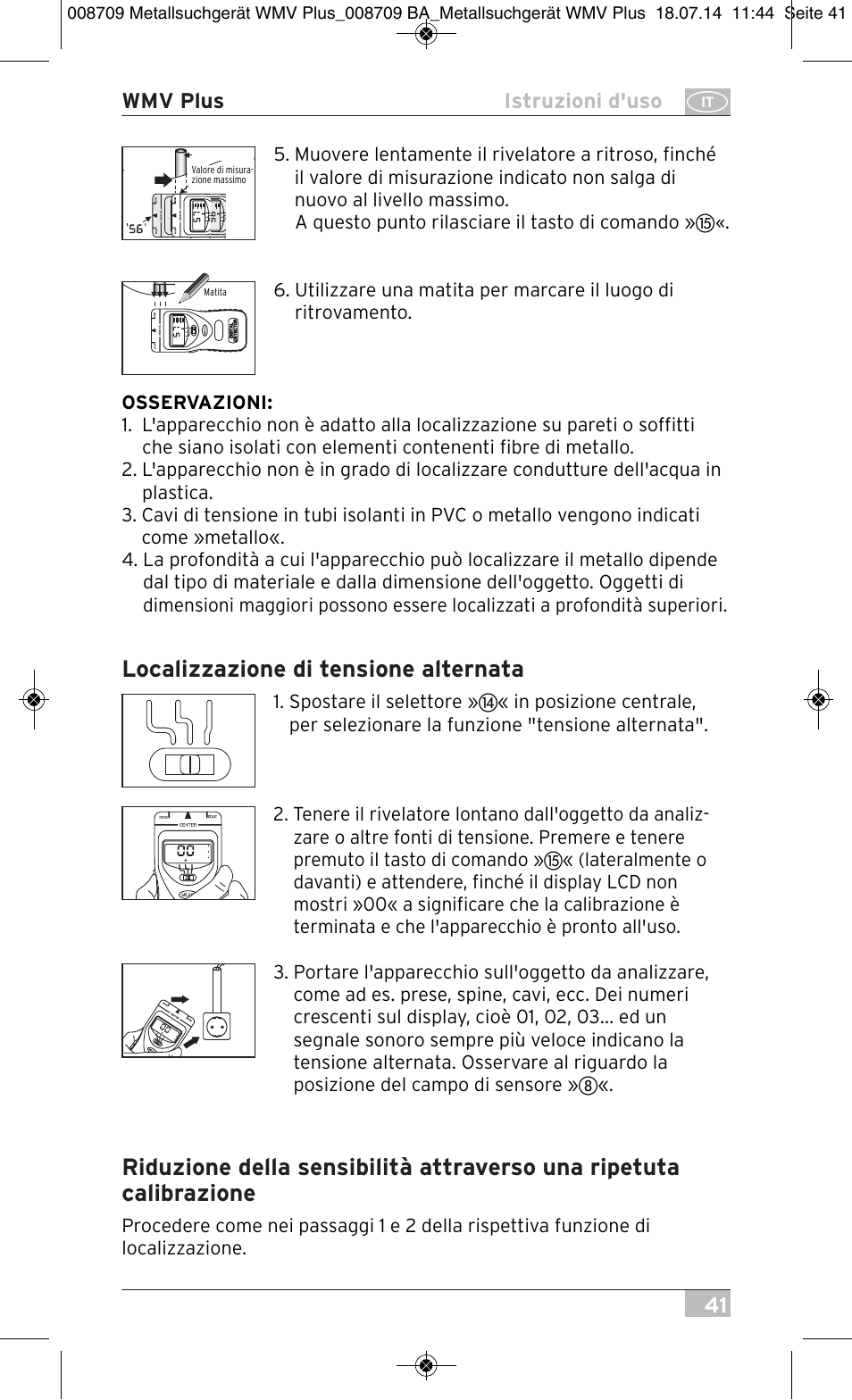 Localizzazione di tensione alternata | Brennenstuhl Multifunction Detector WMV Plus User Manual | Page 41 / 64