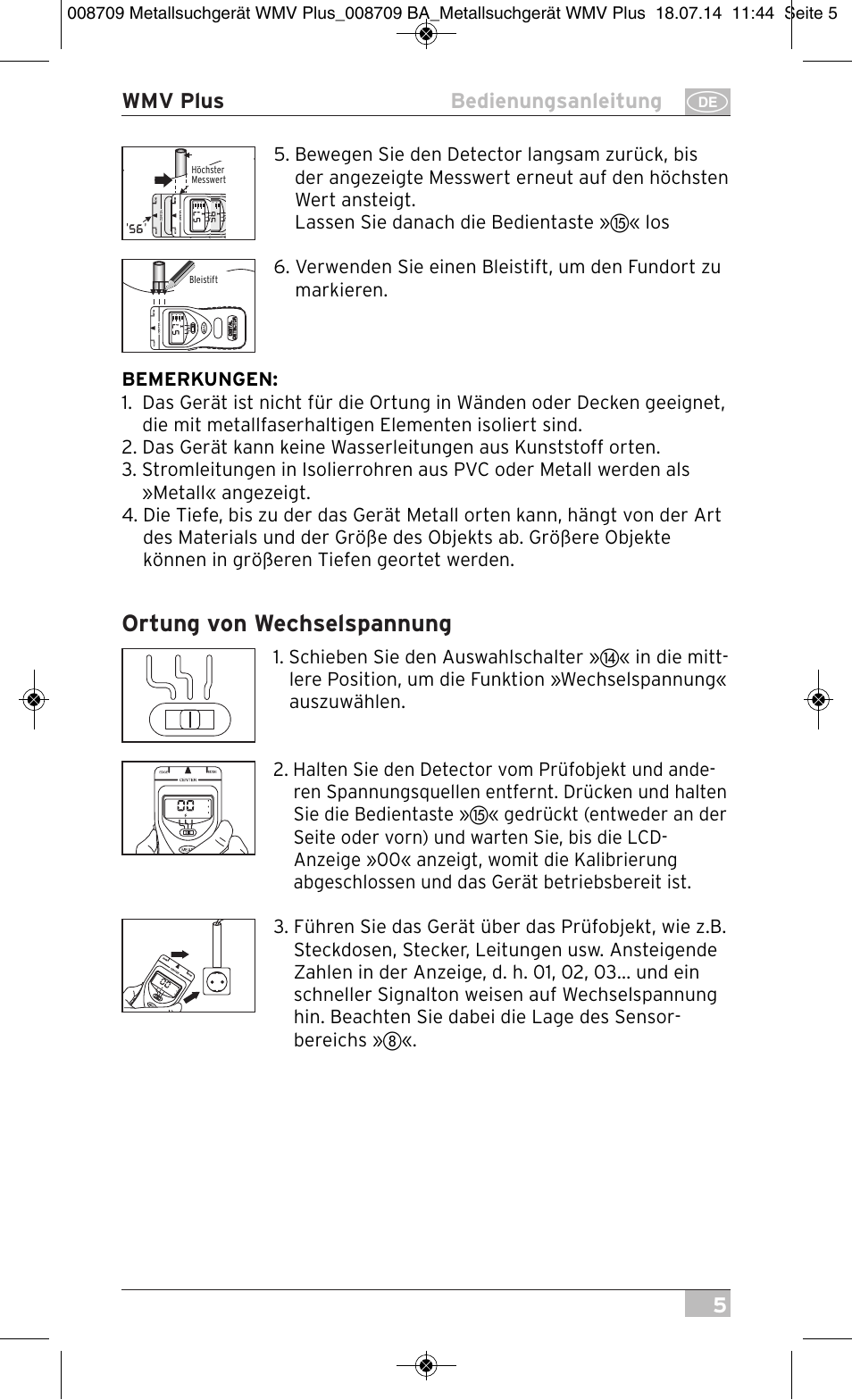 Ortung von wechselspannung | Brennenstuhl Multifunction Detector WMV Plus User Manual | Page 5 / 64