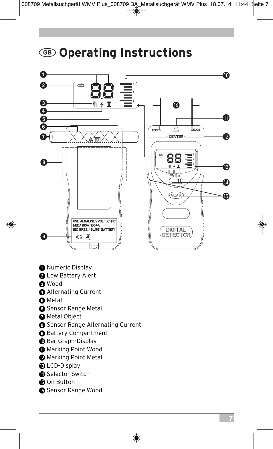 Operating instructions | Brennenstuhl Multifunction Detector WMV Plus User Manual | Page 7 / 64