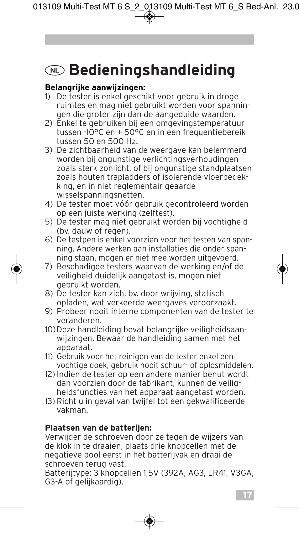 Bedieningshandleiding | Brennenstuhl Electronic Multi-Tester MT 6S/2 User Manual | Page 17 / 52