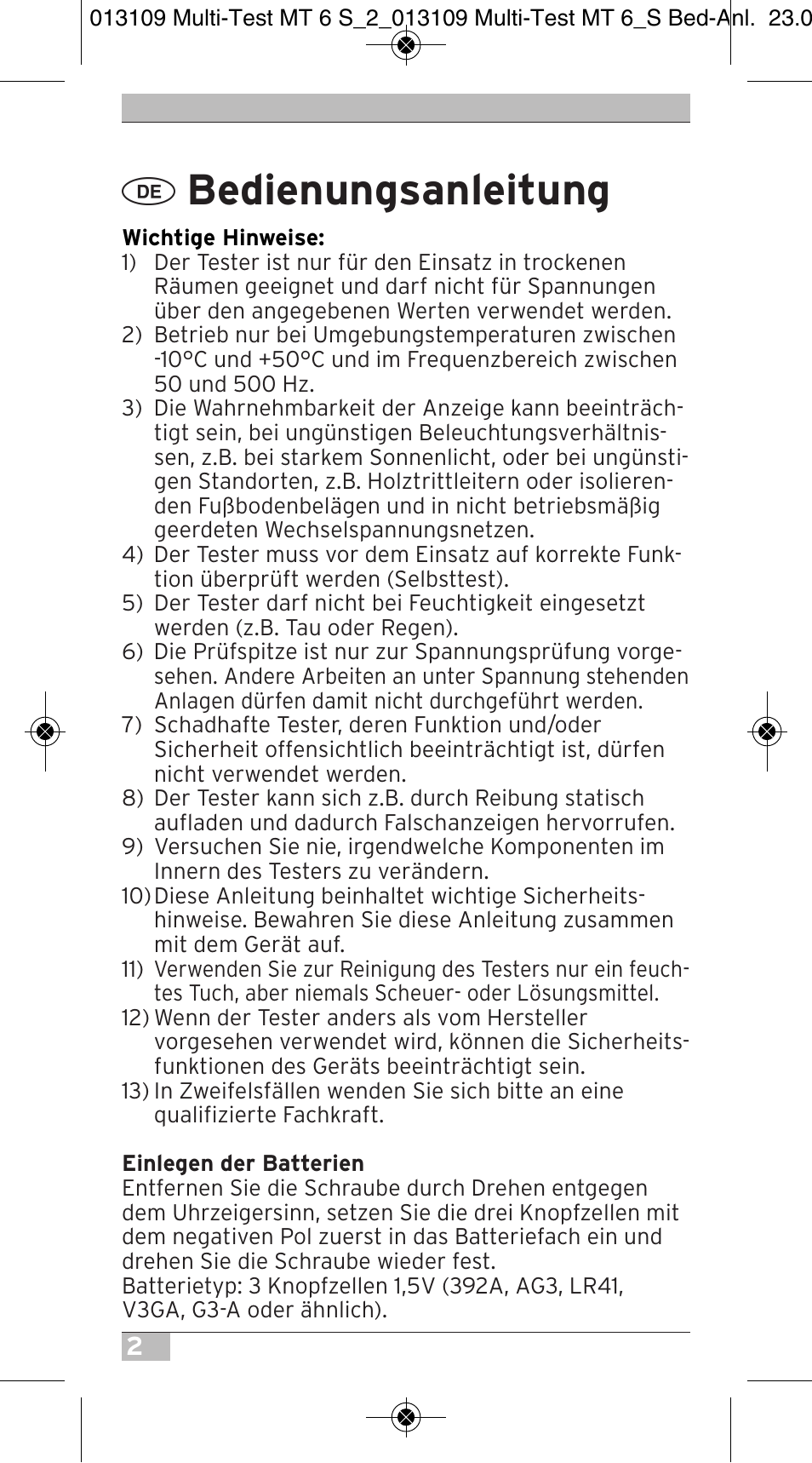 Bedienungsanleitung | Brennenstuhl Electronic Multi-Tester MT 6S/2 User Manual | Page 2 / 52