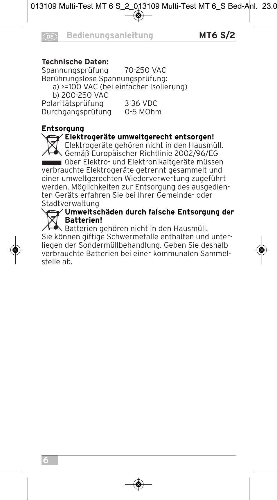 Brennenstuhl Electronic Multi-Tester MT 6S/2 User Manual | Page 6 / 52