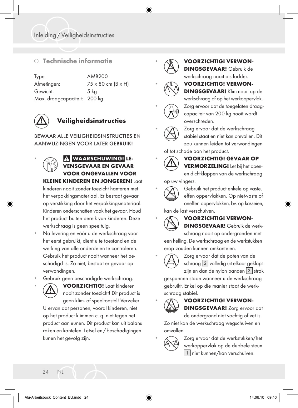 Technische informatie, Veiligheidsinstructies | Brennenstuhl Aluminium Trestles AMB 200 User Manual | Page 24 / 44