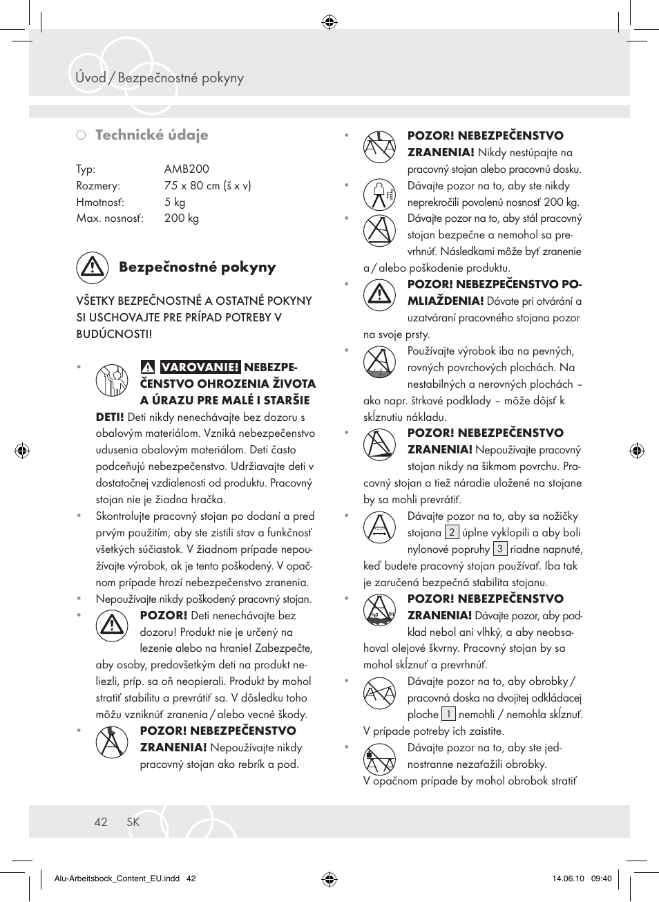 Úvod / bezpečnostné pokyny, Technické údaje, Bezpečnostné pokyny | Brennenstuhl Aluminium Trestles AMB 200 User Manual | Page 42 / 44