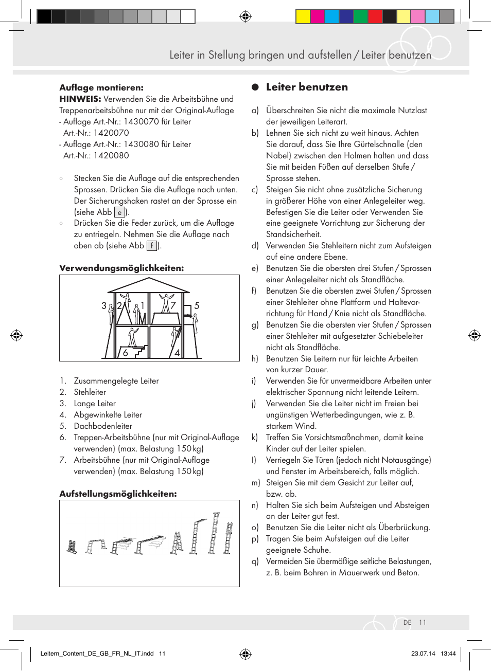 Leiter benutzen | Brennenstuhl Aluminium Double-Sided Stepladder special trade quality 2x2 rungs Height of stepladder 0,7m User Manual | Page 11 / 57