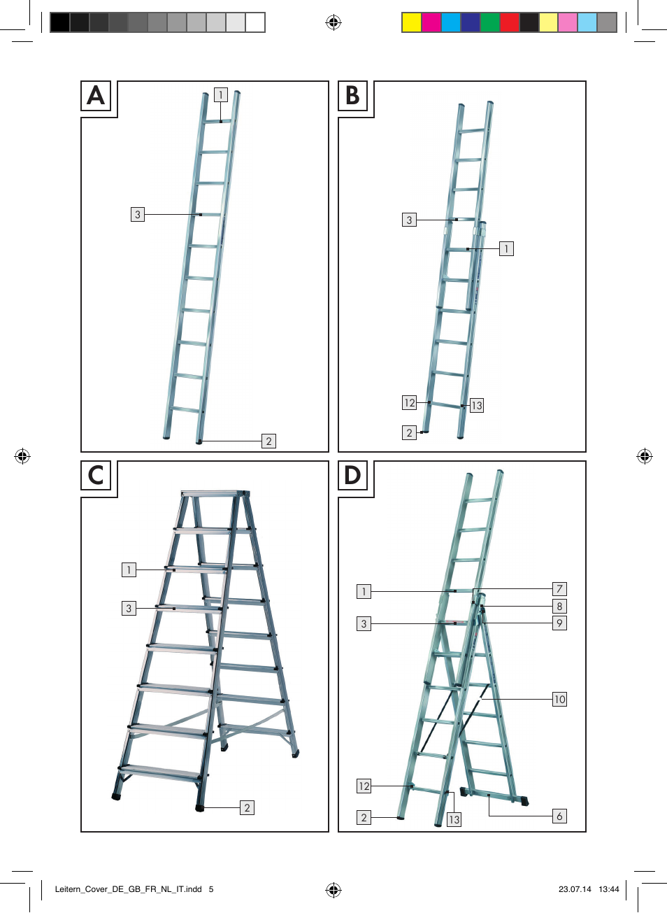 Ab c | Brennenstuhl Aluminium Double-Sided Stepladder special trade quality 2x2 rungs Height of stepladder 0,7m User Manual | Page 3 / 57