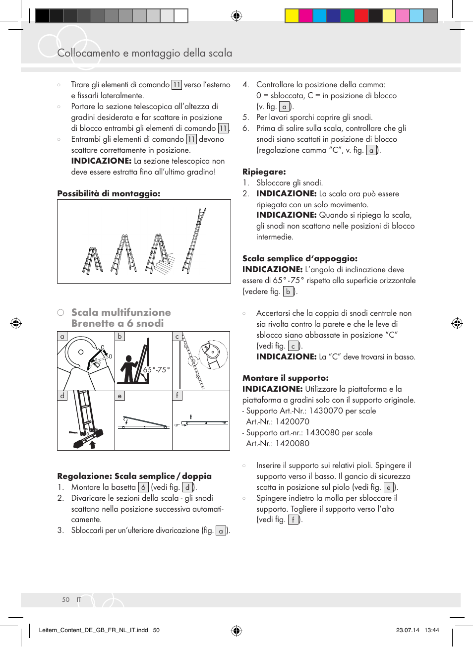 Collocamento e montaggio della scala, Scala multifunzione brenette a 6 snodi | Brennenstuhl Aluminium Double-Sided Stepladder special trade quality 2x2 rungs Height of stepladder 0,7m User Manual | Page 50 / 57