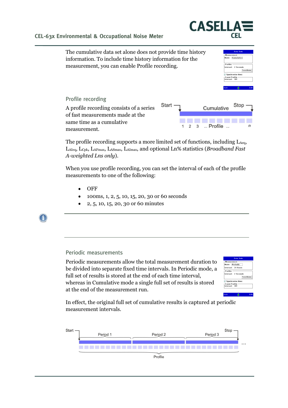 Periodic measurements, Profile recording | Casella CEL CEL-63X User Manual | Page 22 / 87