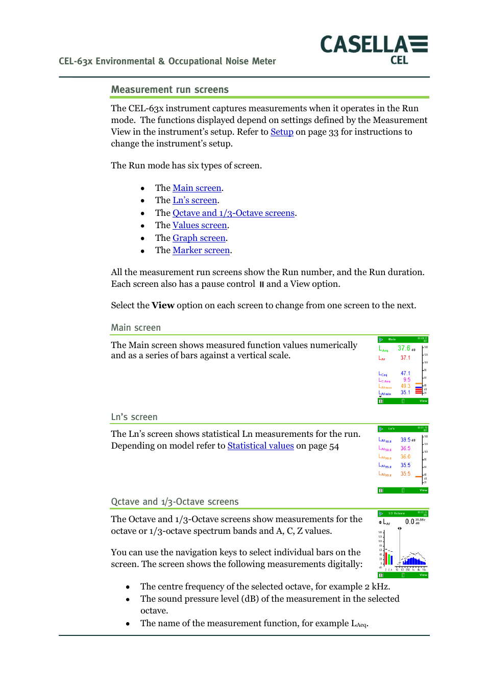 Measurement run screens | Casella CEL CEL-63X User Manual | Page 31 / 87