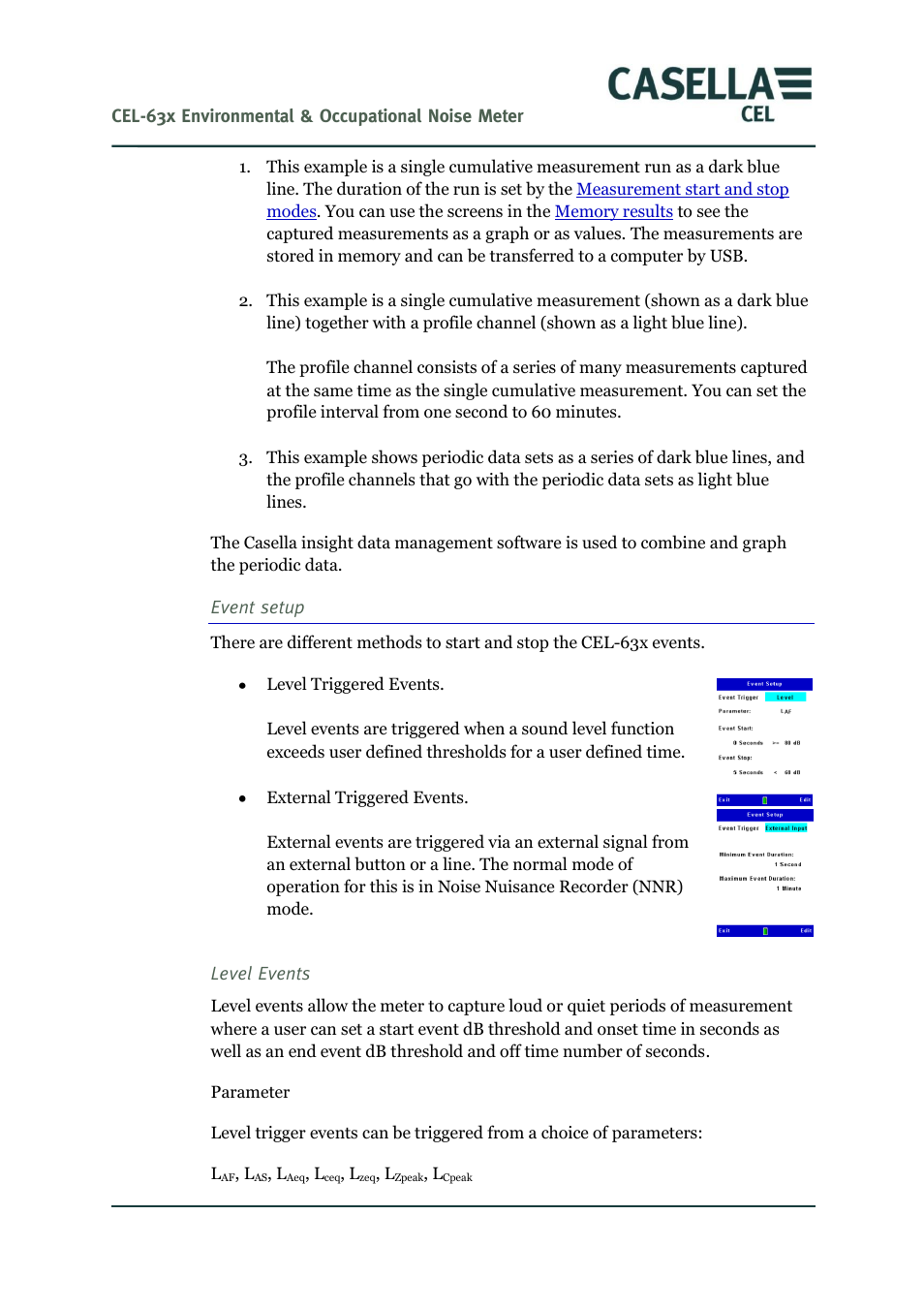 Event setup, E 38 | Casella CEL CEL-63X User Manual | Page 38 / 87