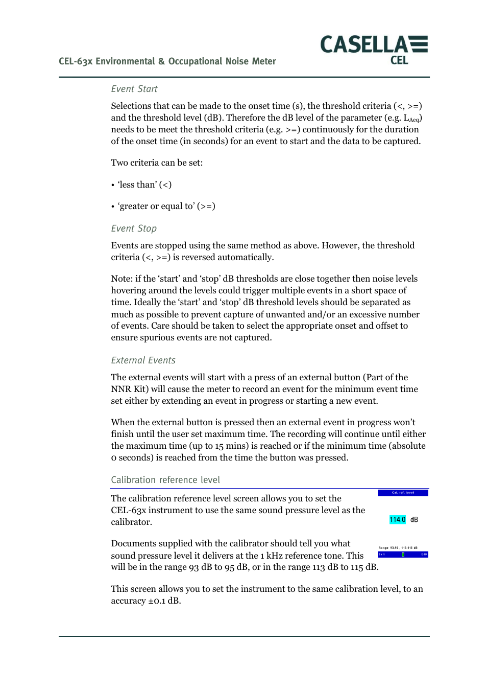 Calibration reference level | Casella CEL CEL-63X User Manual | Page 39 / 87