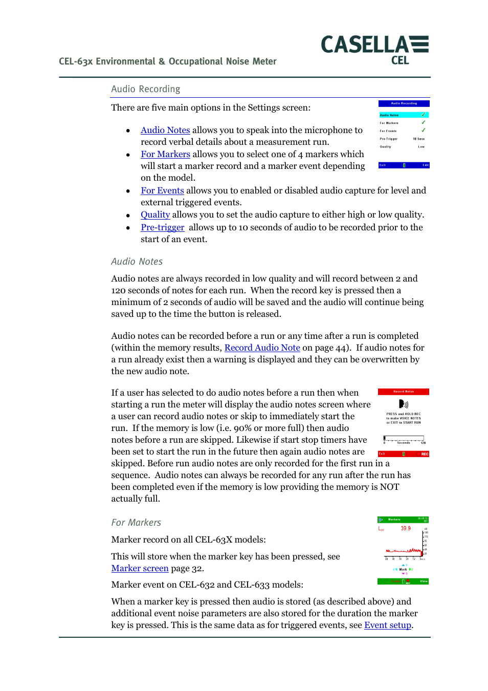 Audio, Recording, E 40 | Audio recording | Casella CEL CEL-63X User Manual | Page 40 / 87