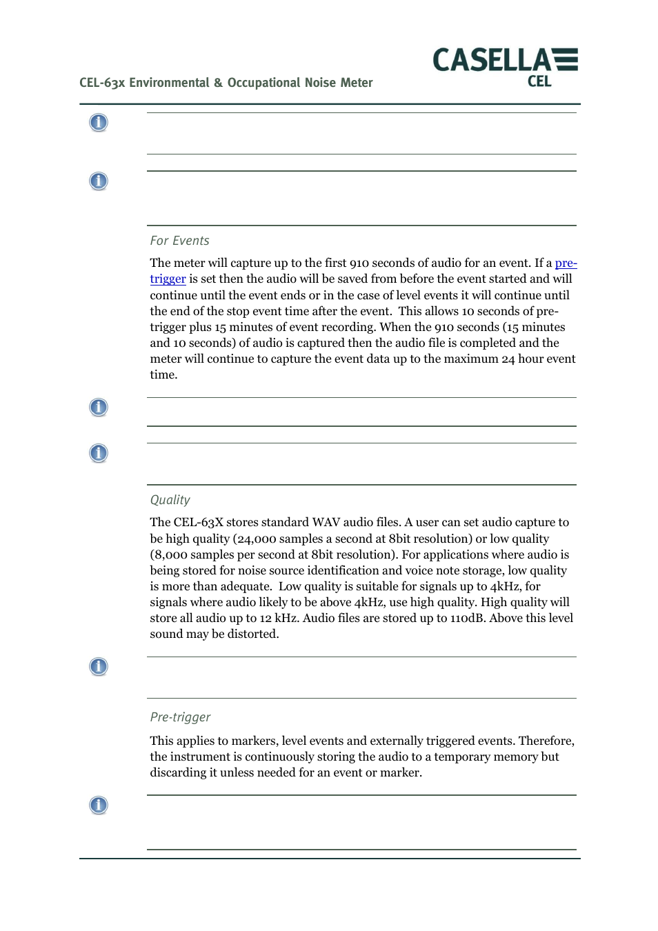 For events, Quality, Pre-trigger | Casella CEL CEL-63X User Manual | Page 41 / 87