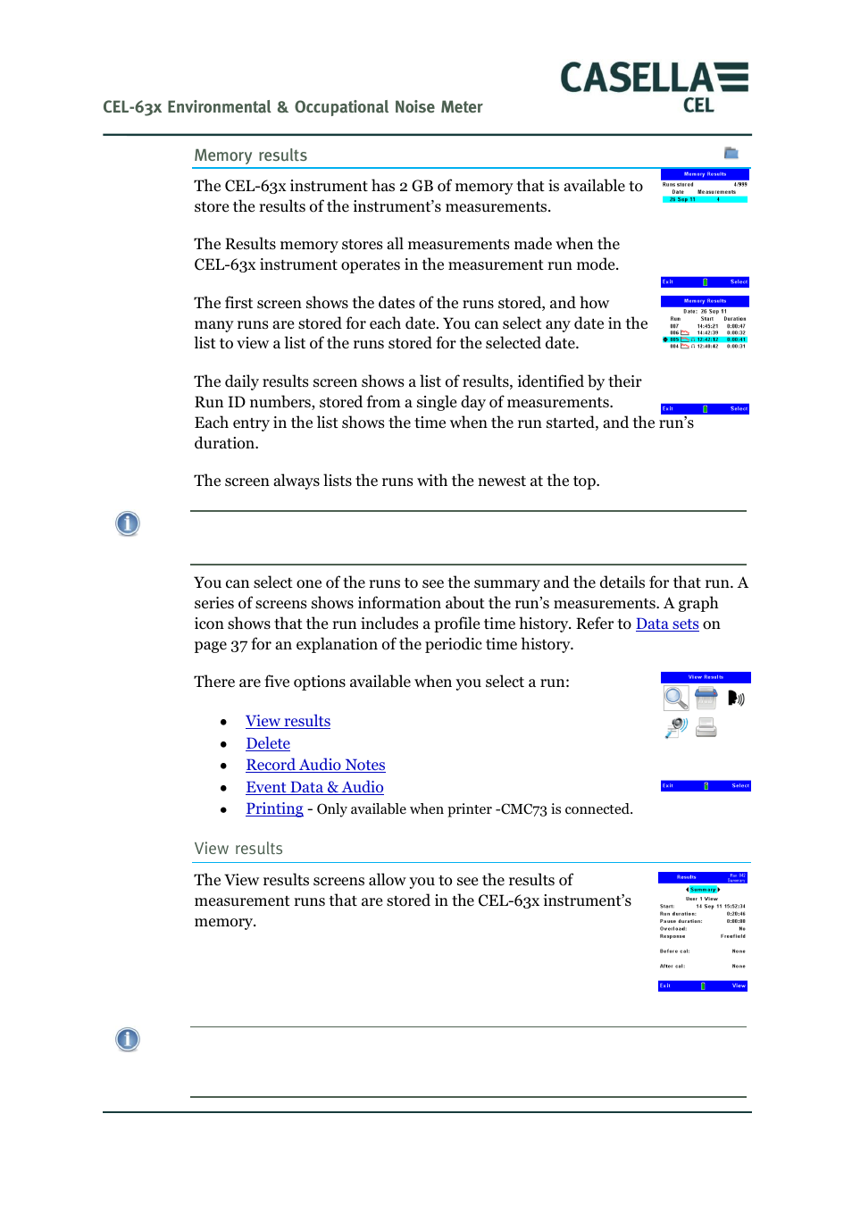 Memory results, Memory | Casella CEL CEL-63X User Manual | Page 43 / 87
