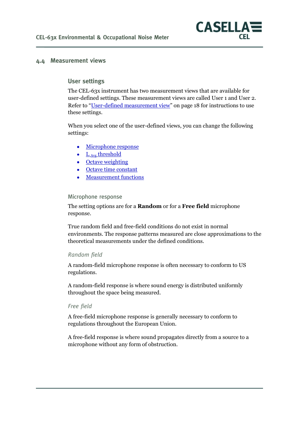 Measurement views, User settings, Ge 48 | Casella CEL CEL-63X User Manual | Page 48 / 87