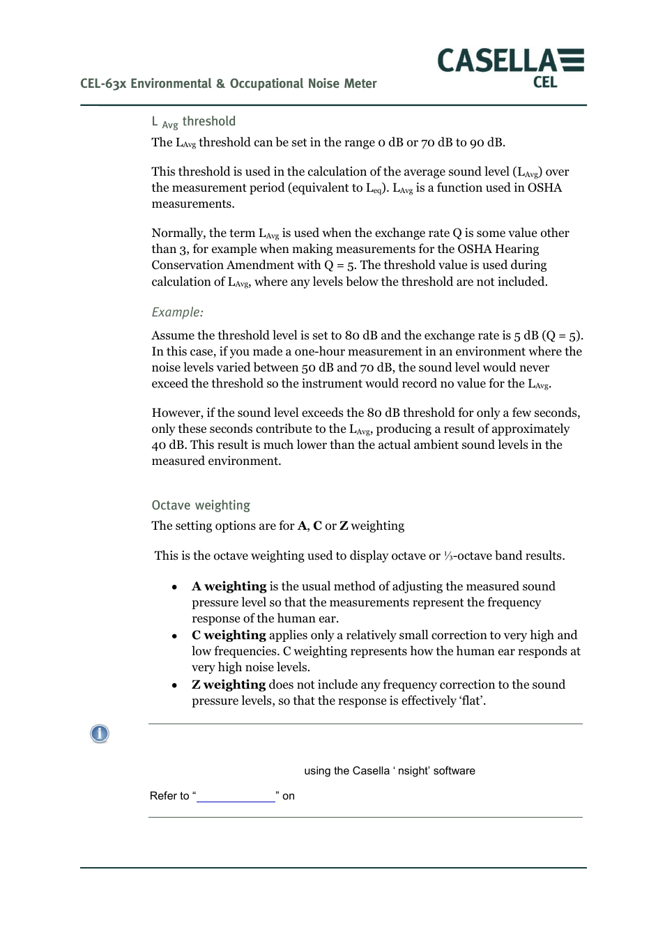 Threshold, Octave weighting | Casella CEL CEL-63X User Manual | Page 49 / 87