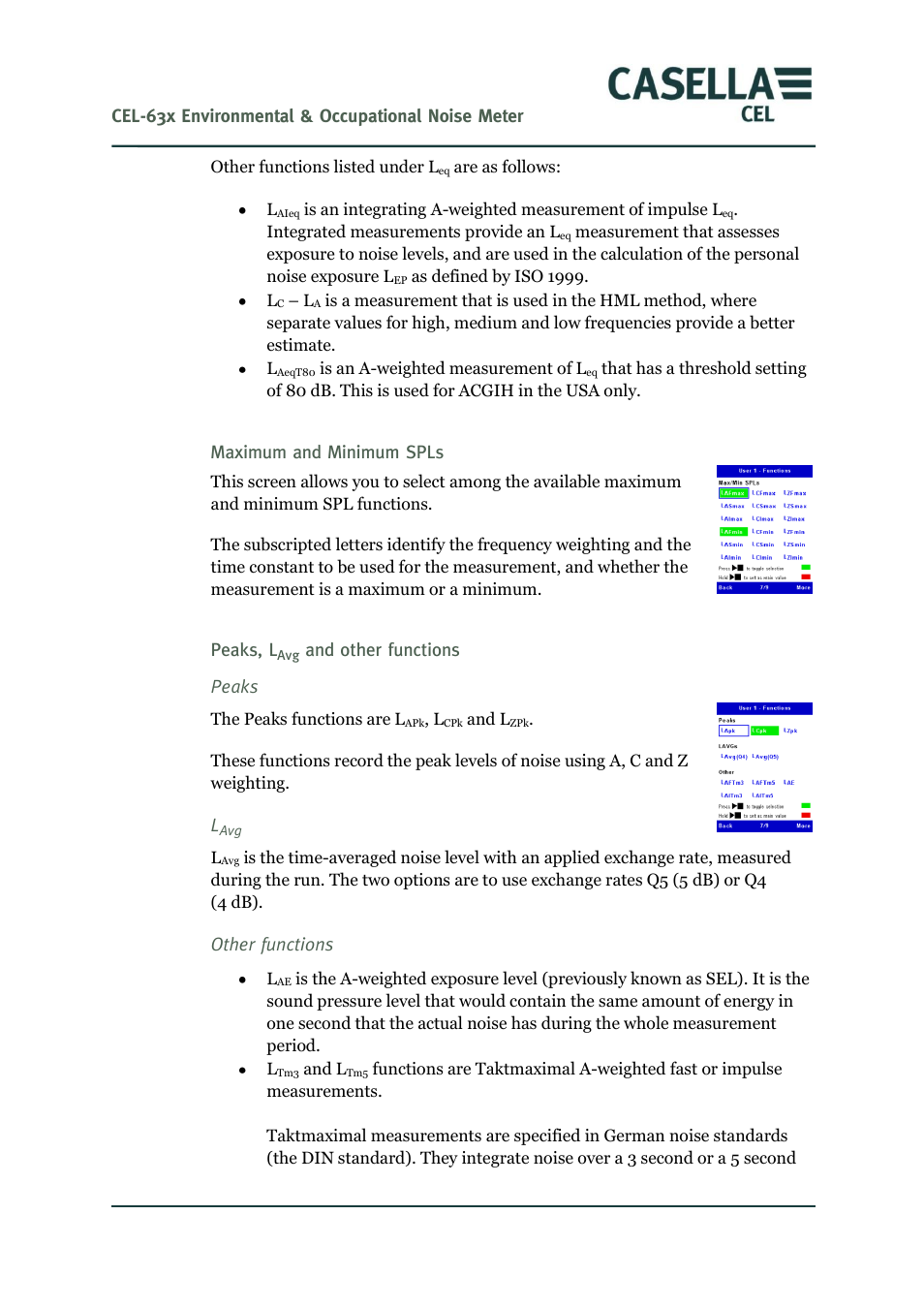 Second screen, Third screen | Casella CEL CEL-63X User Manual | Page 53 / 87