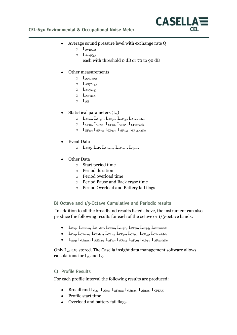Cel-63x environmental & occupational noise meter, C) profile results | Casella CEL CEL-63X User Manual | Page 66 / 87