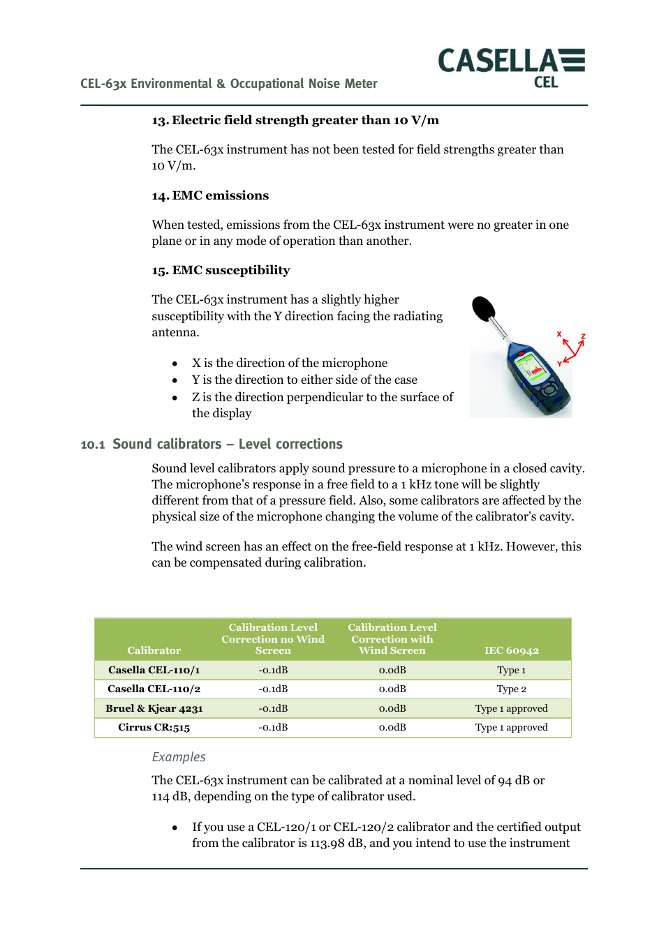 Sound calibrators – level corrections, 1 sound calibrators – level corrections, Cel-63x environmental & occupational noise meter | Examples | Casella CEL CEL-63X User Manual | Page 78 / 87