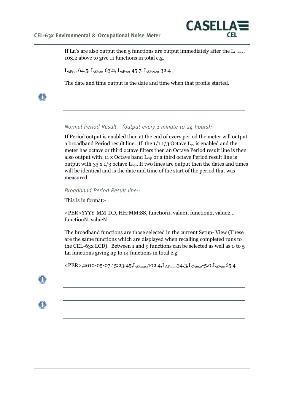 Cel-63x environmental & occupational noise meter, Broadband period result line | Casella CEL CEL-63X User Manual | Page 86 / 87