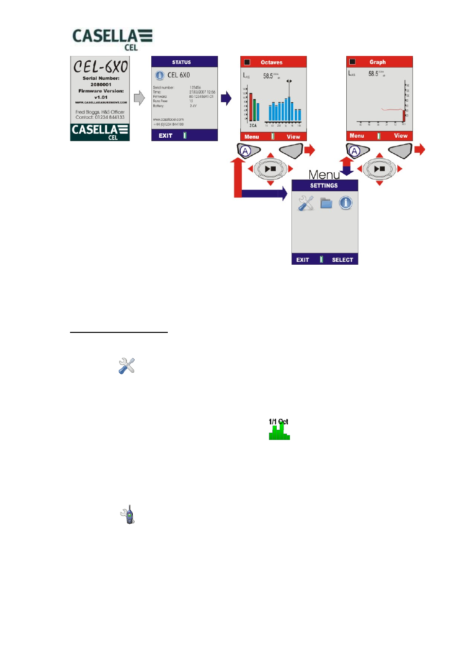 Setting screens | Casella CEL CEL-62X User Manual | Page 8 / 37