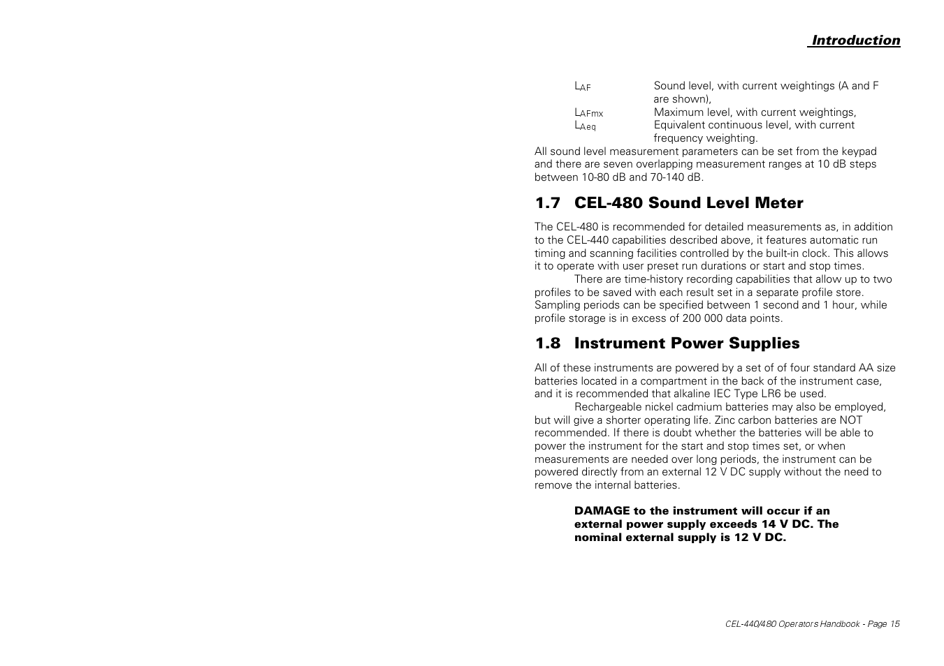 7 cel-480 sound level meter, 8 instrument power supplies | Casella CEL CEL-440 User Manual | Page 15 / 70